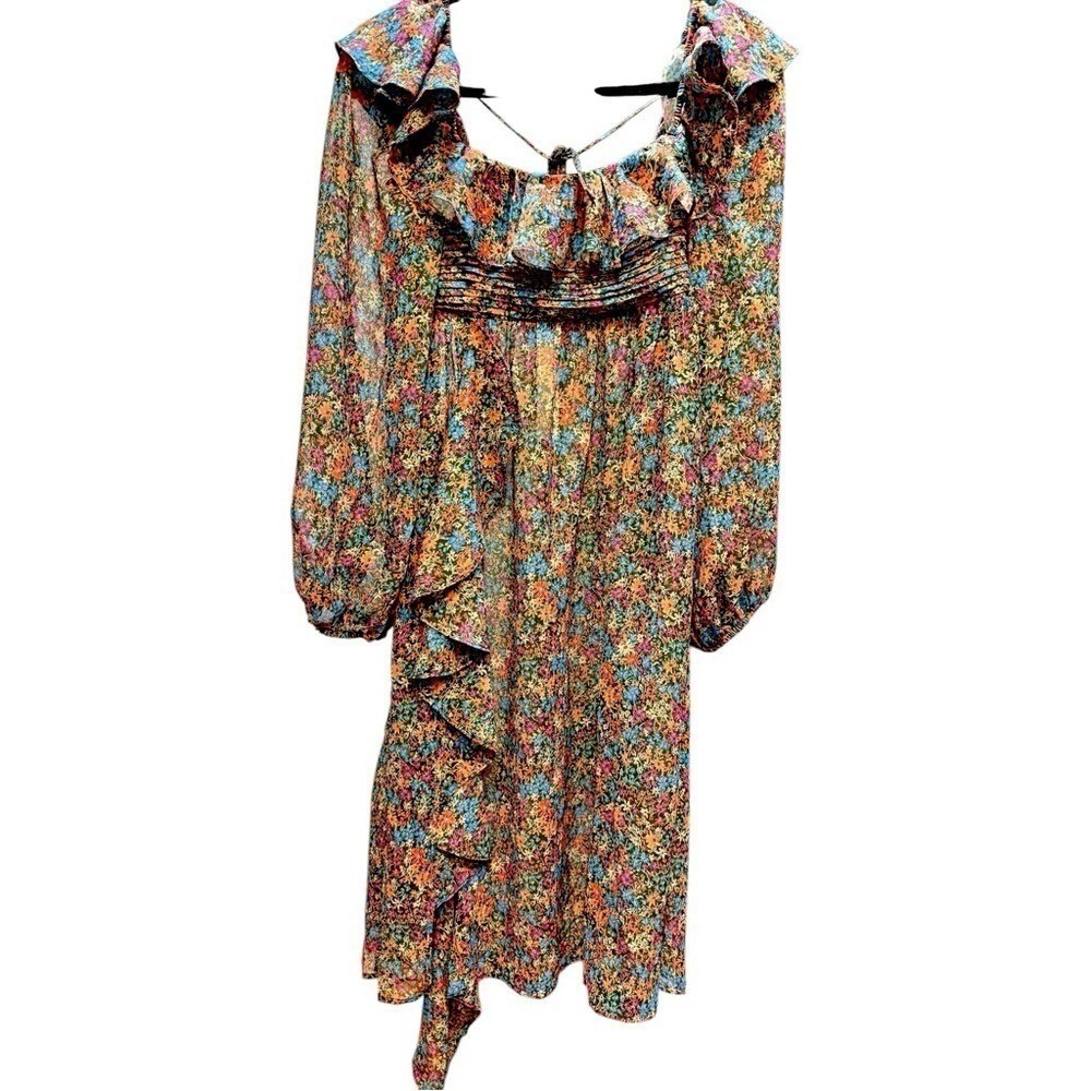 NWT For Love & Lemons Brittany Floral Sheer Ruffled MIDI Balloon Sleeve Dress XS - Picture 4 of 8